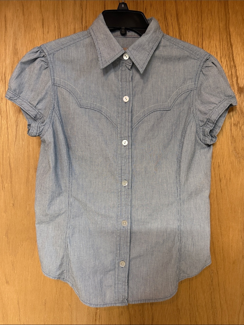 Short-Sleeve Light Blue Button-Down Shirt with Western Yoke